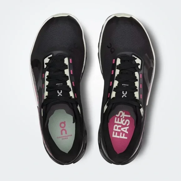 On Running Cloudmonster Hyper W 9.5 running shoe in Iron/Black-with green, pink - Picture 4 of 15